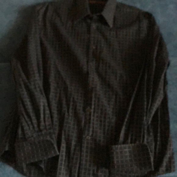 Perry Ellis Black small window pane long sleeve button down dress shirt in L - Picture 1 of 3